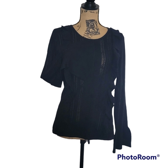 NEW large design history black sweater with ruffled front and bell sleeves - Picture 2 of 7